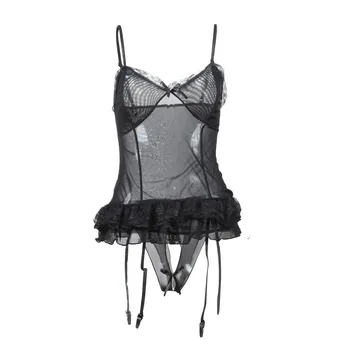 

Womens Sheer Lingerie Sexy Hot Erotic Babydoll Lenceria Black Ultra-thin Baby Doll Open Crotch Panty Play Transparent Temptation