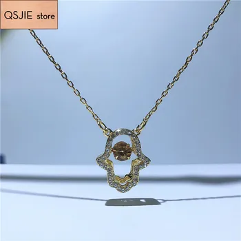 

High Quality SWA Female Charm Classic Golden Palm Jump Heart Necklace