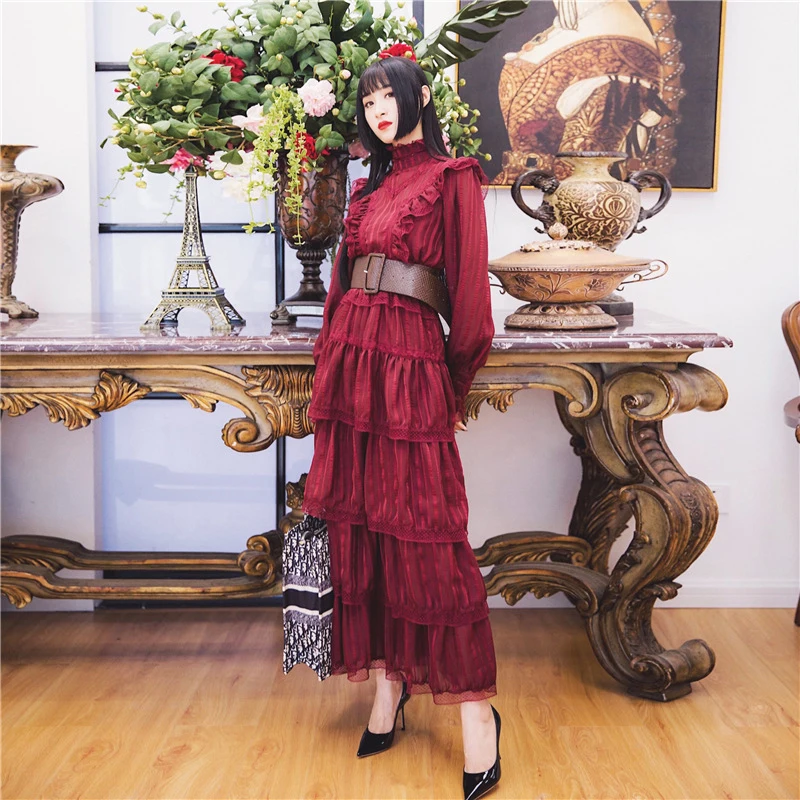 Most Popular r8bvT TWOTWINSTYLE Bohemian Ruffle Dress For Women Stand Collar Lantern Long Sleeve High Waist Dresses Female 2019 Autumn Fashion New Most Popular r8bvT TWOTWINSTYLE Bohemian Ruffle Dress For Women Stand Collar Lantern Long Sleeve High Waist Dresses Female 2019 Autumn Fashion New