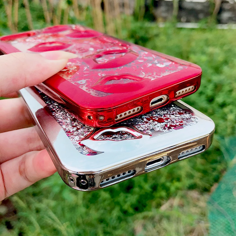 10 шт. для iphone XS max гальванический губы динамичный, жидкий песок чехол для телефона чехол для iphone 7 Plus для iphone 8 задние чехлы
