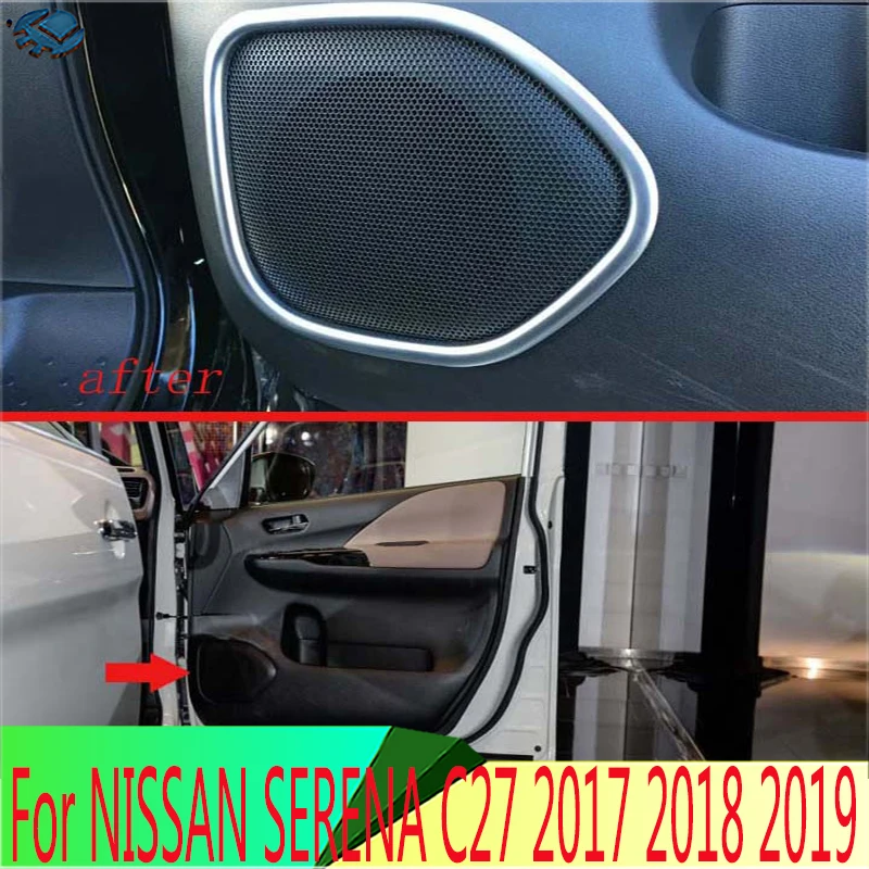 For NISSAN SERENA C27 2017 2018 2019 ABS Chrome Matte Speaker Cover Interior Trim Side Door Stereo Bezel Collar Ring Garnish | Автомобили