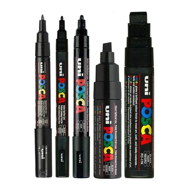 Black 5pcs/set Paint Mixed Marker Pen Pack Black Color 5 POSCA Markers In Various Size PC-1M/3M/5M/8K/17K 1Marker / Size - Цвет: Black