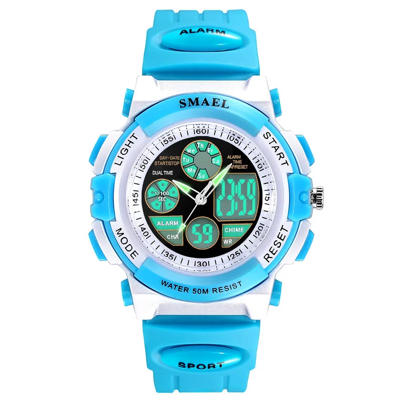 Blue Dual SMAEL модные часы детские спортивные часы с двойным дисплеем кварцевые часы 50 м водонепроницаемые наручные часы 0704 светодиодный студенческие часы для девочек - Цвет: Blue Dual