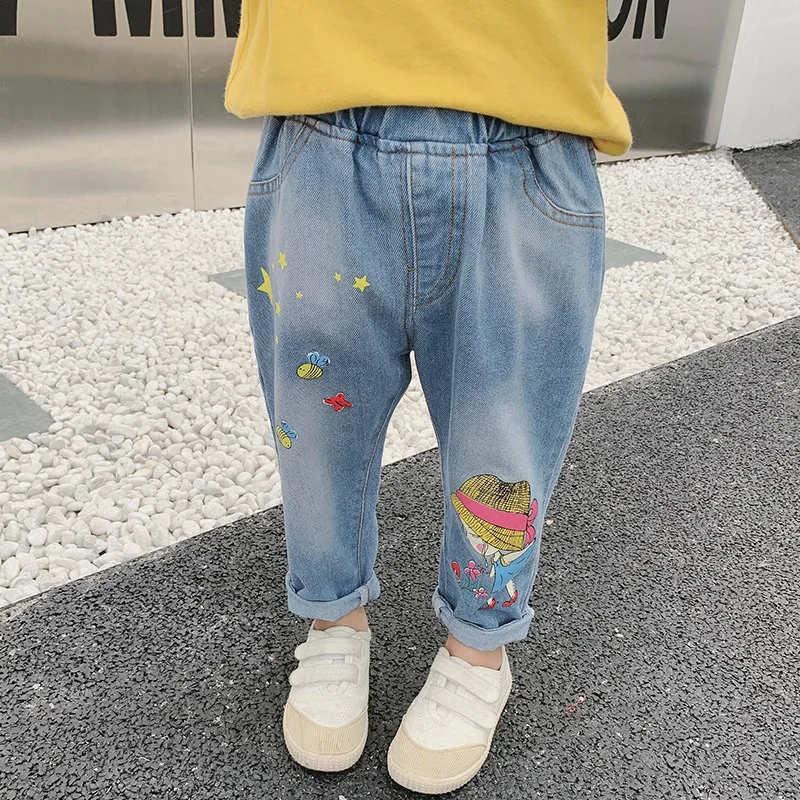 

INS Childrenswear Versatile Cowboy Pants 2019 Autumn New Style 1-6-Year-Old Girls Versatile Casual Cartoon Pants Fashion
