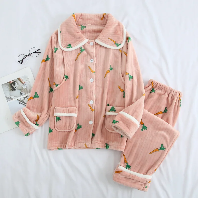 Осенне-зимняя одежда платье для беременных уплотненная фланель коралловый пух Послеродовая модная Пижама для грудного вскармливания su - Цвет: Розовый