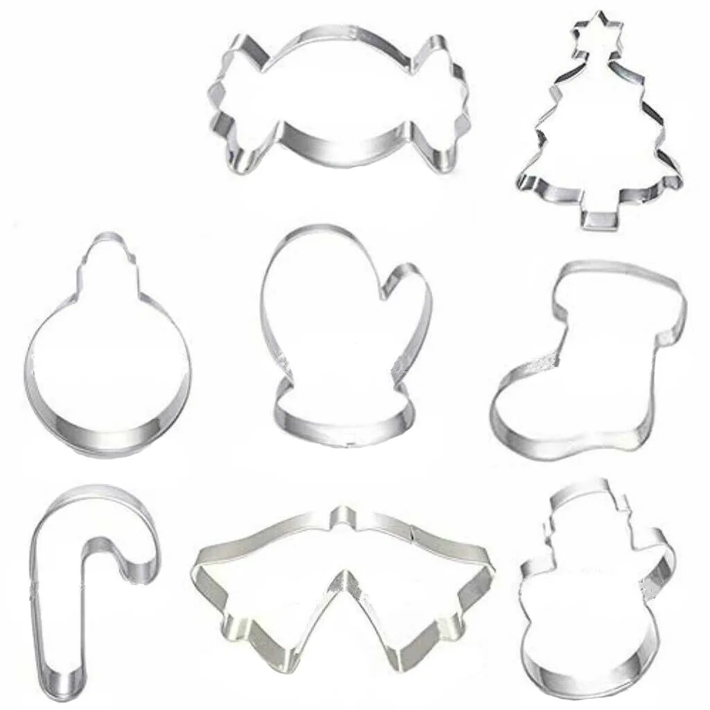 Silver Рождественская Снежинка, конфета в виде снеговика, форма для печенья, 8 шт., Рождественский нож для торта и печенья из нержавеющей стали, форма для выпечки DIY, 1021#30 - Color: Silver