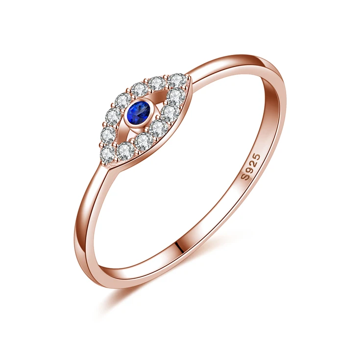 Rose Gold TONTGZHE, настоящее 925 пробы Серебряное кольцо от сглаза, очаровательное голубое CZ обручальное кольцо для женщин, ювелирное изделие из Турции - Цвет основного камня: Rose Gold