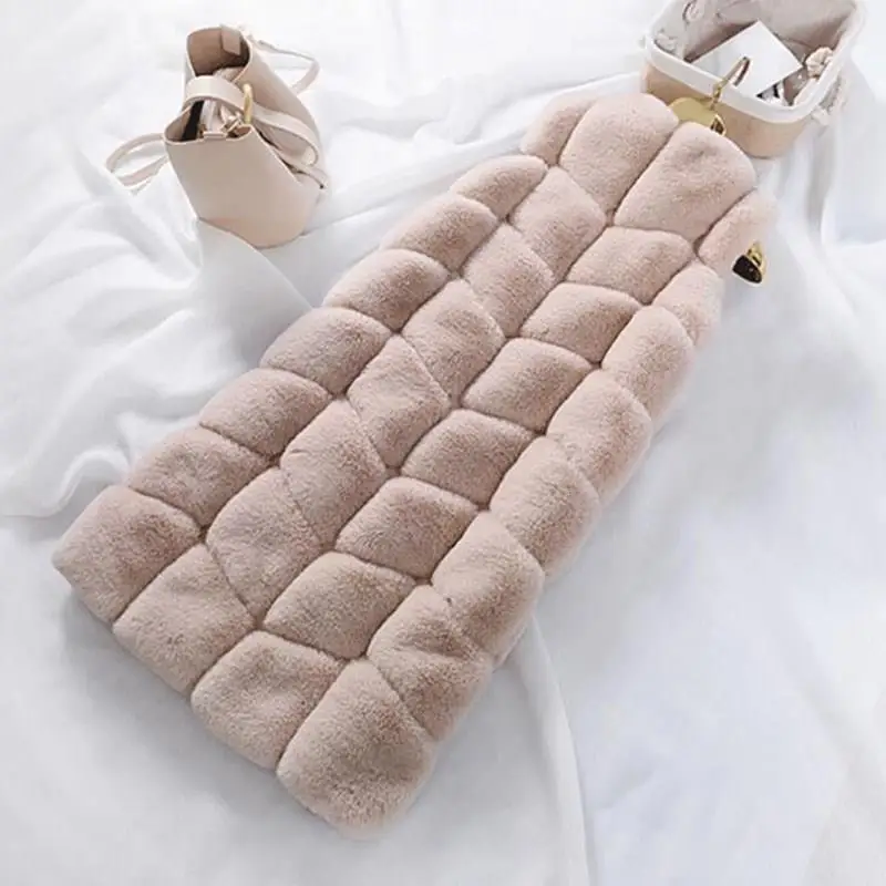 Осень зима искусственный мех женский жилет женский длинный тонкий искусственный мех жилет теплый без рукавов меховой жилет розовое пальто