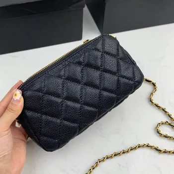 

Women/Men New Luxury Designer Leather Double Zipper Mini Chain Phone Bag Purse Card Holder Chain Shoulder Bag Crossbody Bag
