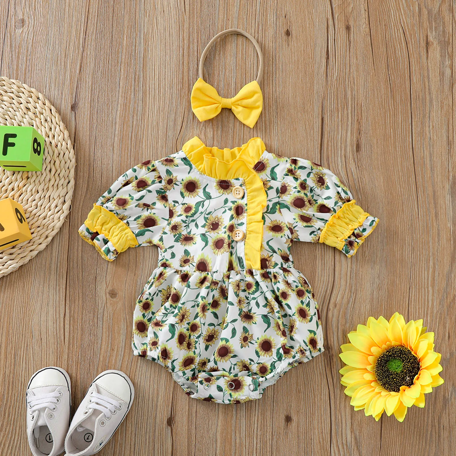 Sunflower Dress Girls Sunflower Romper Sunflower Fringe Romper - Main Image