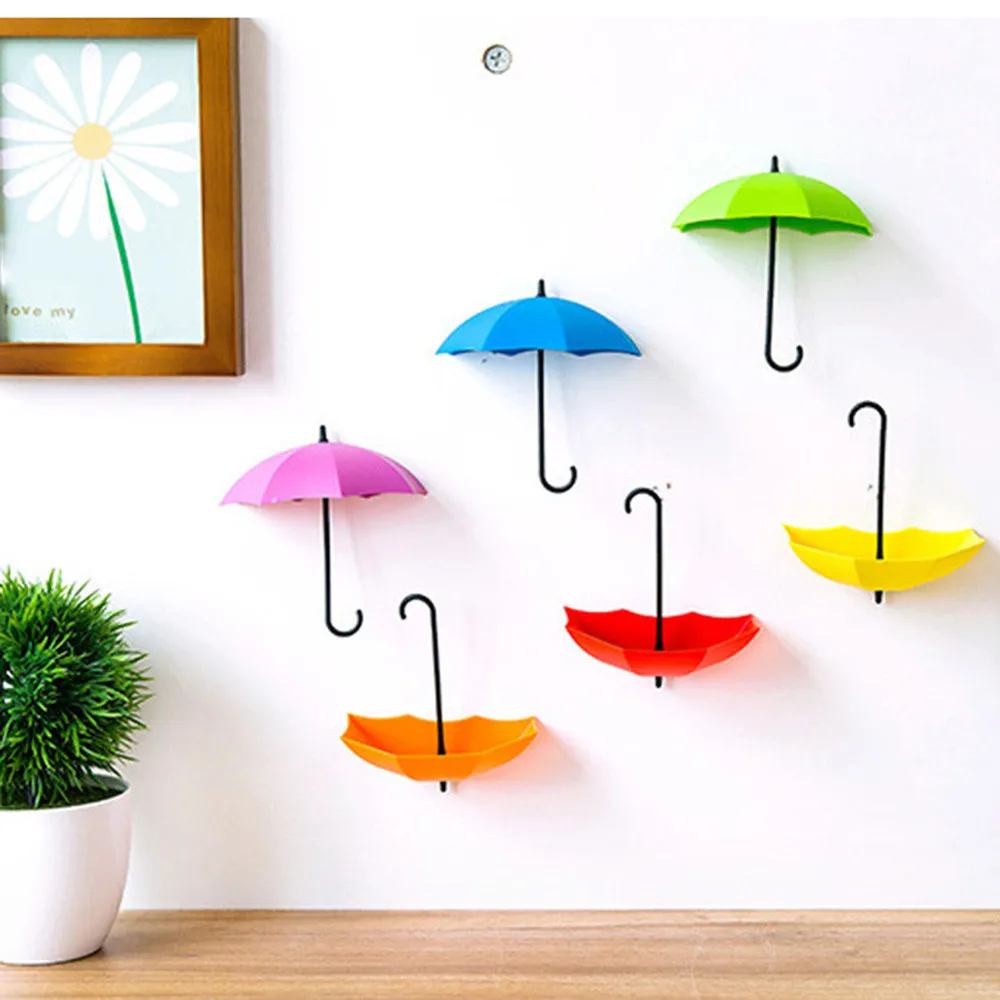 6 unids/set nuevo paraguas pared gancho pegajoso lindo paraguas de montaje en pared clave titular colgador de ganchos de pared organizador Durable clave titular de la habitación