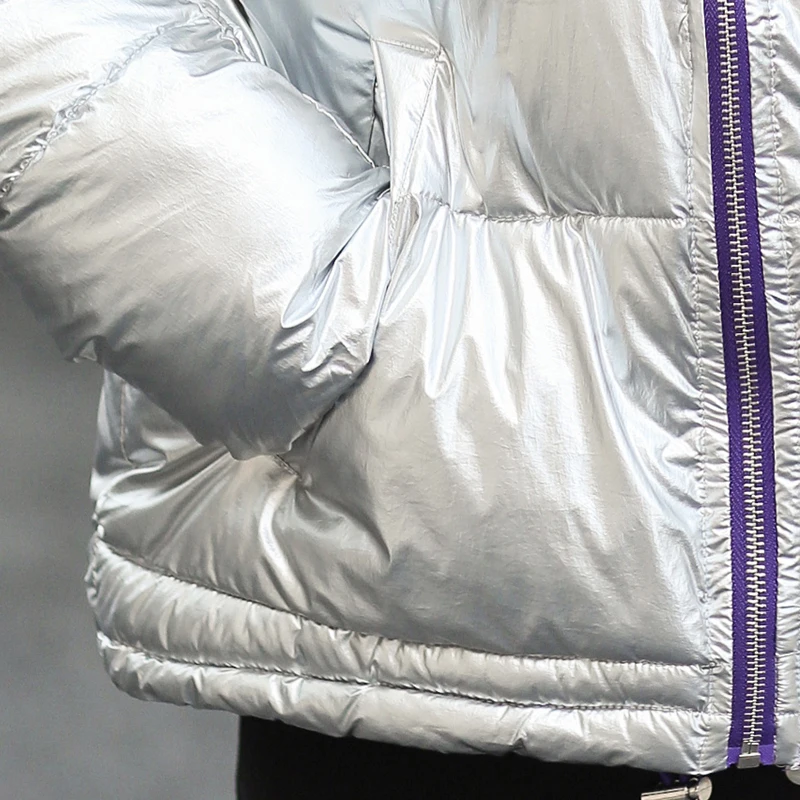 Nice Glossy Jacket Women Winter Fashion Warm Thick Solid Short Style Cotton Padded Parkas Coat Stand Collar