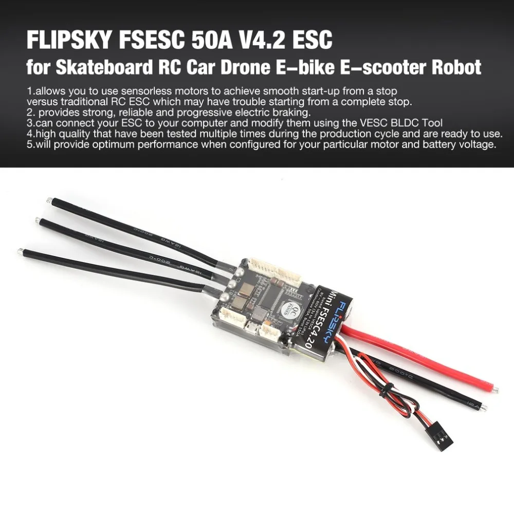 

HGLRC FLIPSKY FSESC 50A V4.2 ESC Electronic Speed Control for Electric Skateboard RC Car Boat E-bike E-scooter Robot