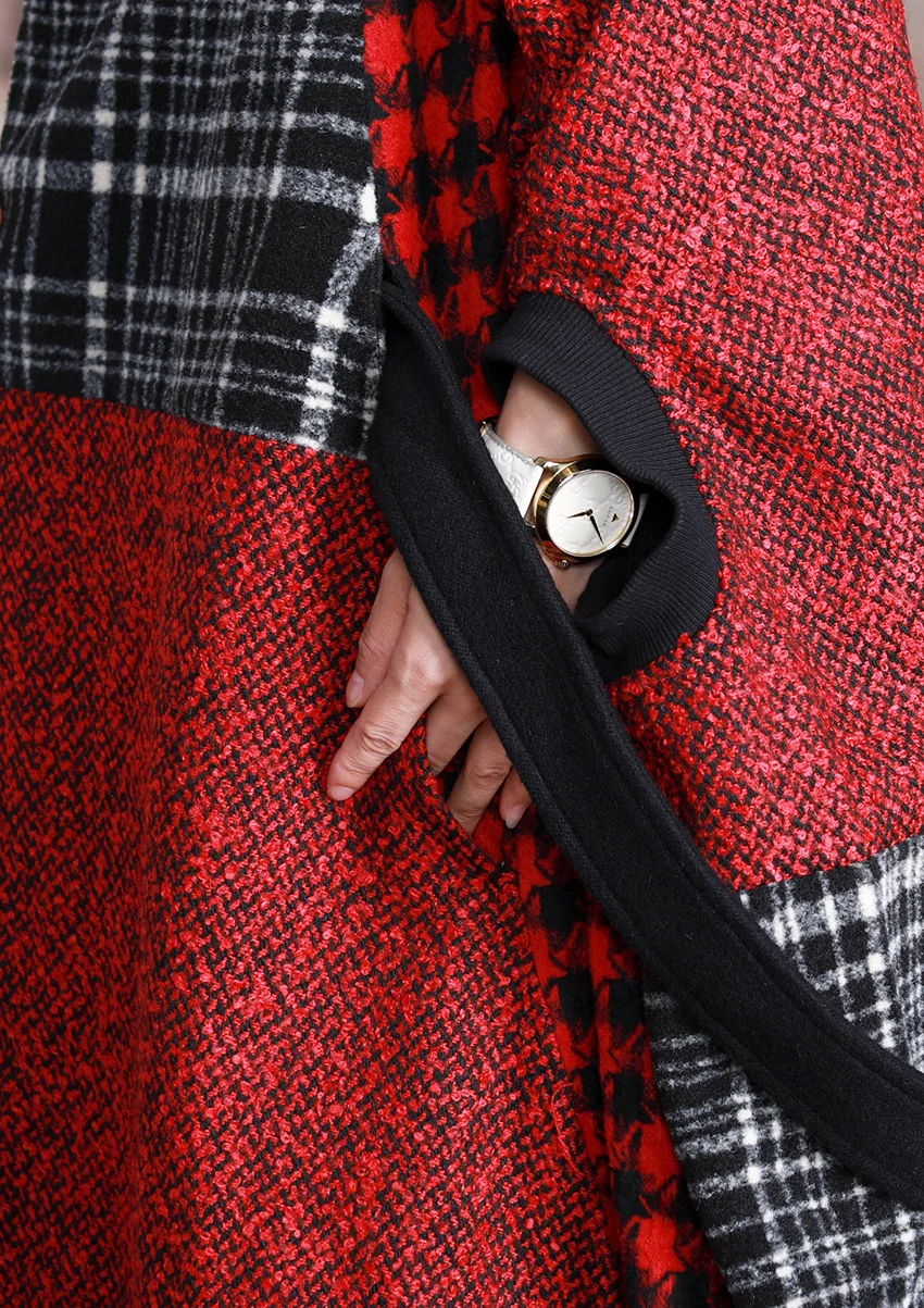 [EWQ] осенне-зимнее Новое клетчатое винтажное Свободное длинное шерстяное пальто с v-образным вырезом и длинным рукавом хит цветов AH639