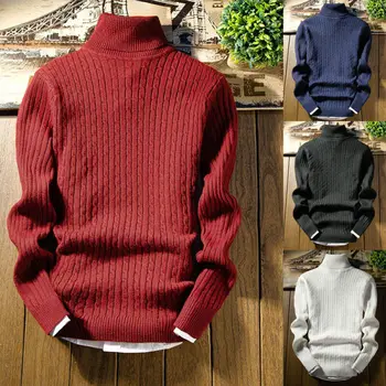 

Men Winter Warm Knitted Turtleneck Pullover Sweater Jumper Slim Japanese Style Sweater Tops 2020 Spring New Fashion