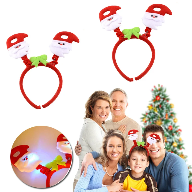Christmas Headband LED Ornaments Decor Glow Red Fabric Lighting Xmas Hat Decoration Costume Gift Festival Party Santa Lovely