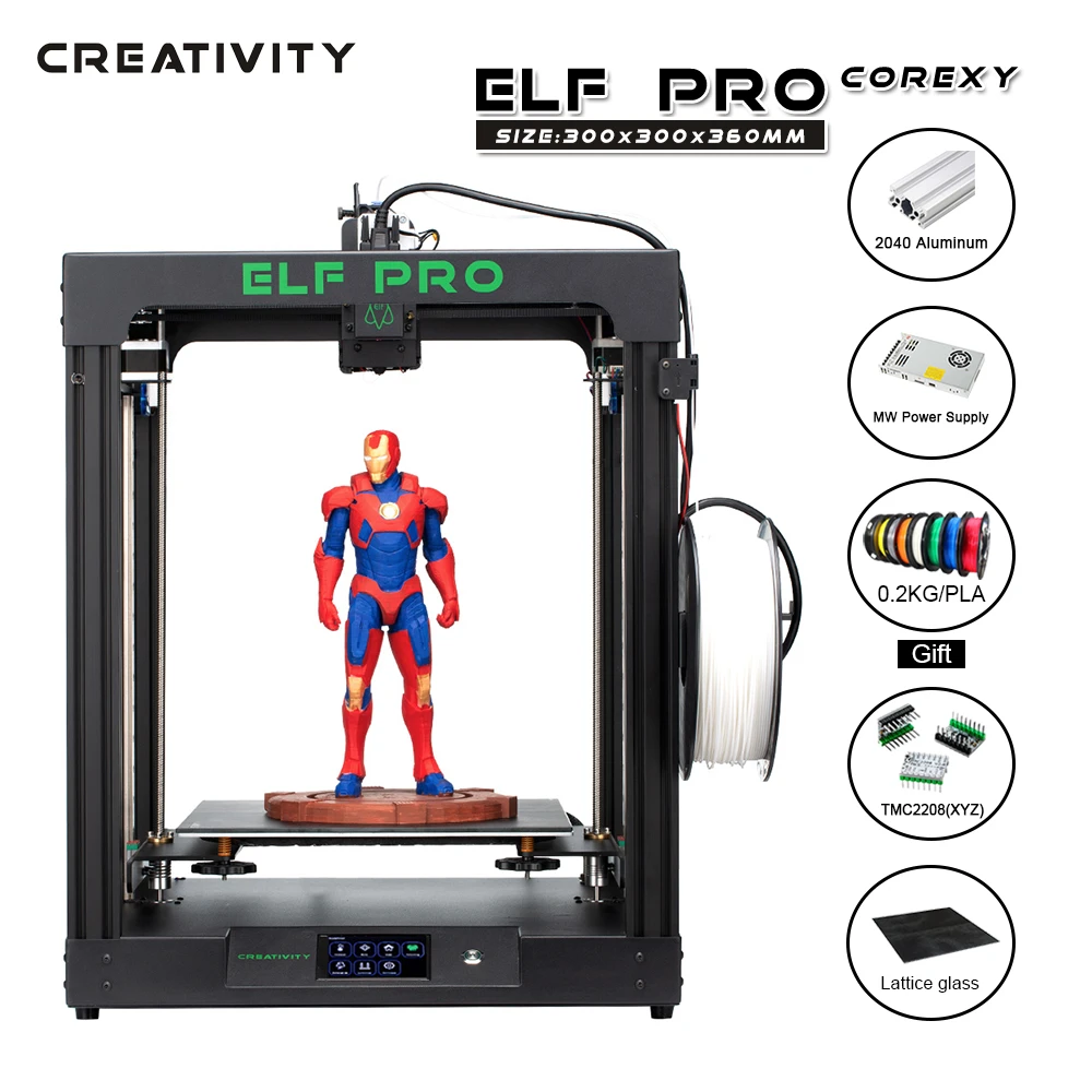 Creativity Latest FDM CoreXY 3D Printer Kit ELFPRO Extruder ultra-quiet Drive MW Power Supply High Quality 3d Printer best cheap 3d printer