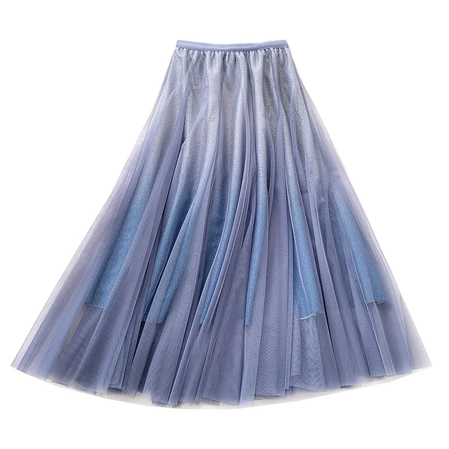 

High Quality Metallic Gradient Tulle Skirt 2020 New Spring Summer Women Slim Fishtail Skirt Mesh tutu Skirt falda tul mujer