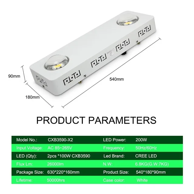 Dimmable Полный спектр COB светодиодный светильник для выращивания CREE CXB3590 200 Вт 26000лм = HPS 400 Вт лампа для выращивания комнатных растений панельный светильник ing - Испускаемый цвет: CXB3590-X2