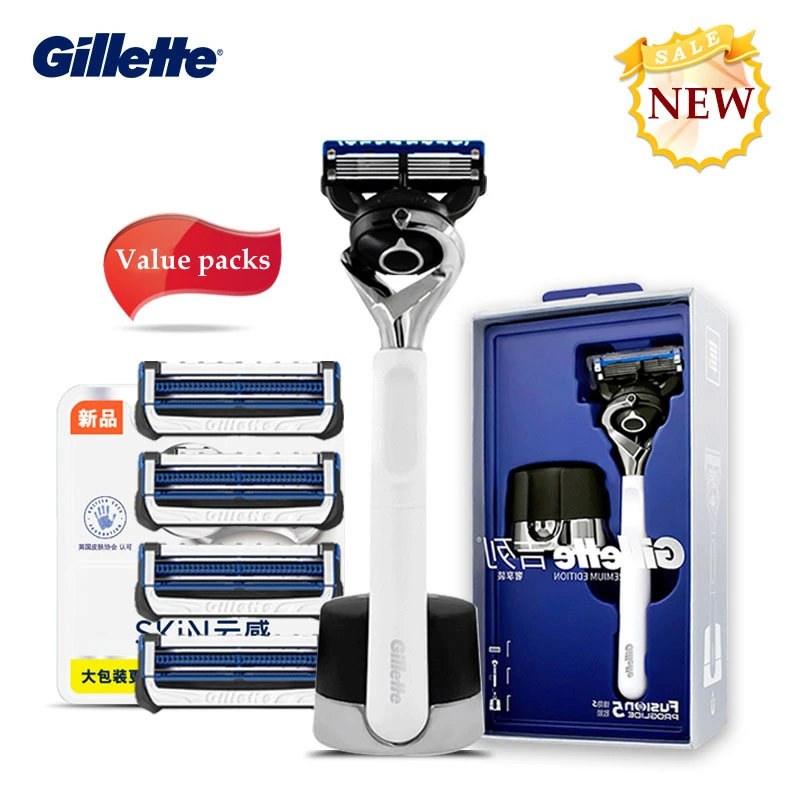 Бритвенные кассеты Gillette Fusion для мужчин 5 слоев кожи Хромированная Подставка