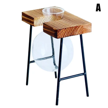 

Hydroponic Glass Planters Vases Transparent Mini Home Glass Plant Pots with Wooden Frame GHS99