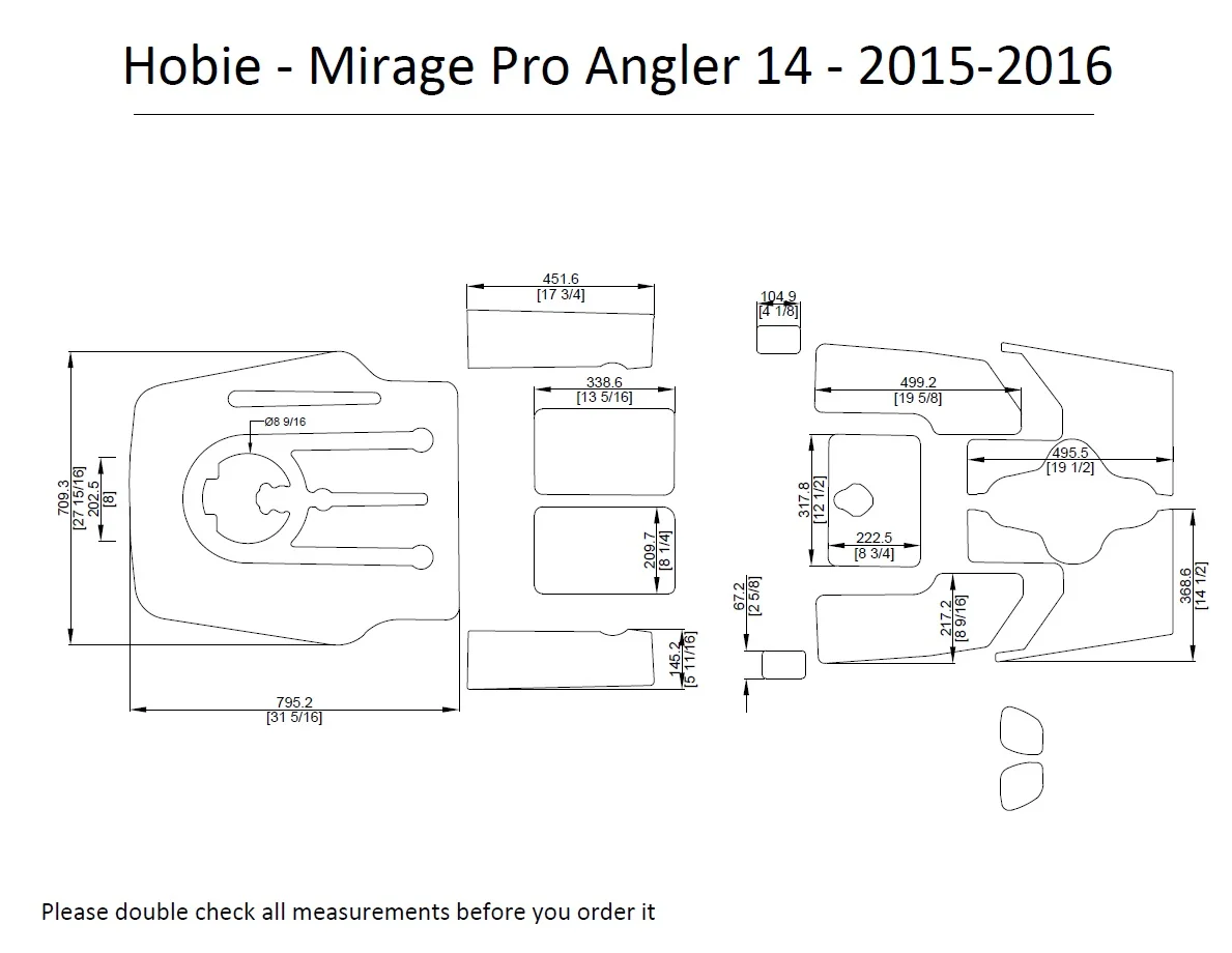 Hobie Mirage Pro Angler 14 Каяк Лодка EVA настил КОВРИКИ НАБОР 1/4"