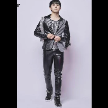 

Moderator DJ tassel sequin suit cool bar nightclub male singer show costume set