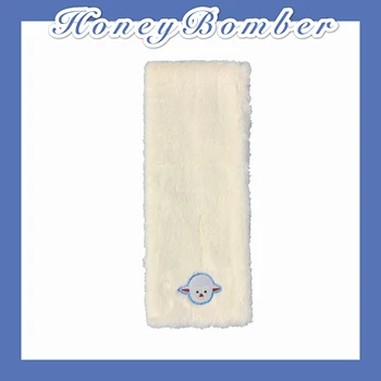 

Winter Bib JK Colleges Girl Light Blue Lamb Collar Plush Keep Warm Lamb Embroidery Solid Color Collar Women