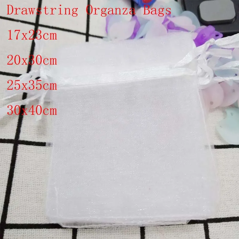 100 шт 17x23 20x30 25x35 30x40 см Большой размер шнурок из органзы сумки для упаковки ювелирных изделий Свадебные Рождественские подарочные упаковочные сумки