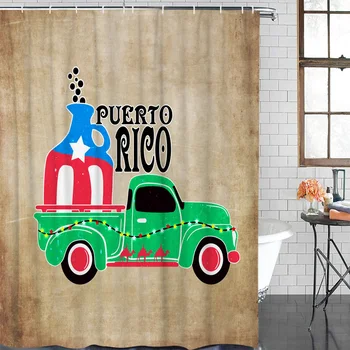 

Flag Car Retro Wood Grain New Waterproof Shower Curtain with Hook for Home Decoration Bathroom Supplies