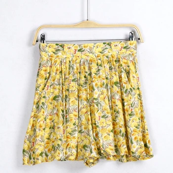 

Summer Geometric Shorts Beach Style Wide Leg Simple Elastic Waist Large Size Women Casual Home Skort N164