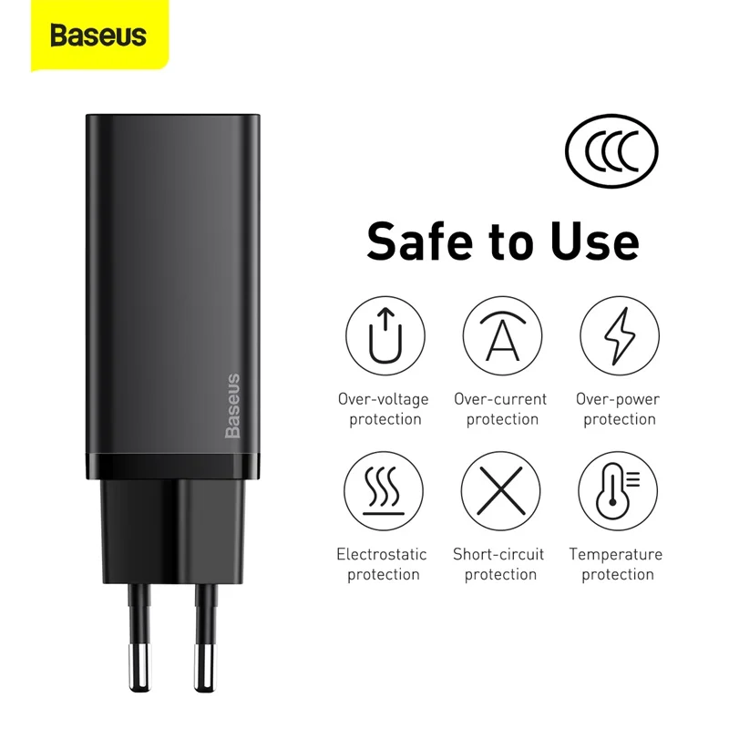 - Baseus 65W GaN Charger Dual Port QC 30 PD30 Quick Laptop Charger Fast Charger For IPhone Xiaomi Type C PD USB Charger