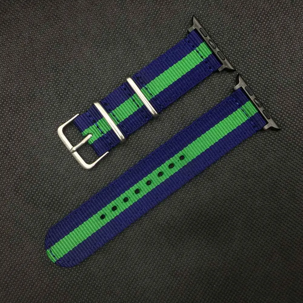 Blue Green B Ремешок для часов Apple Watch 38 мм 40 мм нейлоновый ремешок для часов Nato для iWatch 5 4 3 2 1 ремешок для часов 42 мм 44 мм браслет на запястье - Цвет ремешка: Blue Green B