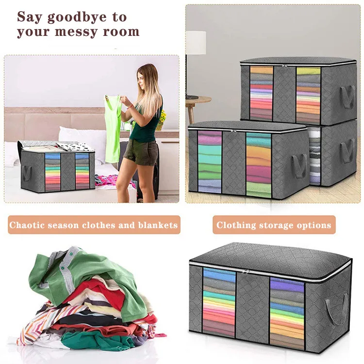 Oversize Clothes Storage Bag with Clear Window Sturdy Zipper Foldable Fabric Organizer Bag with Handles for Bedding,Comforters