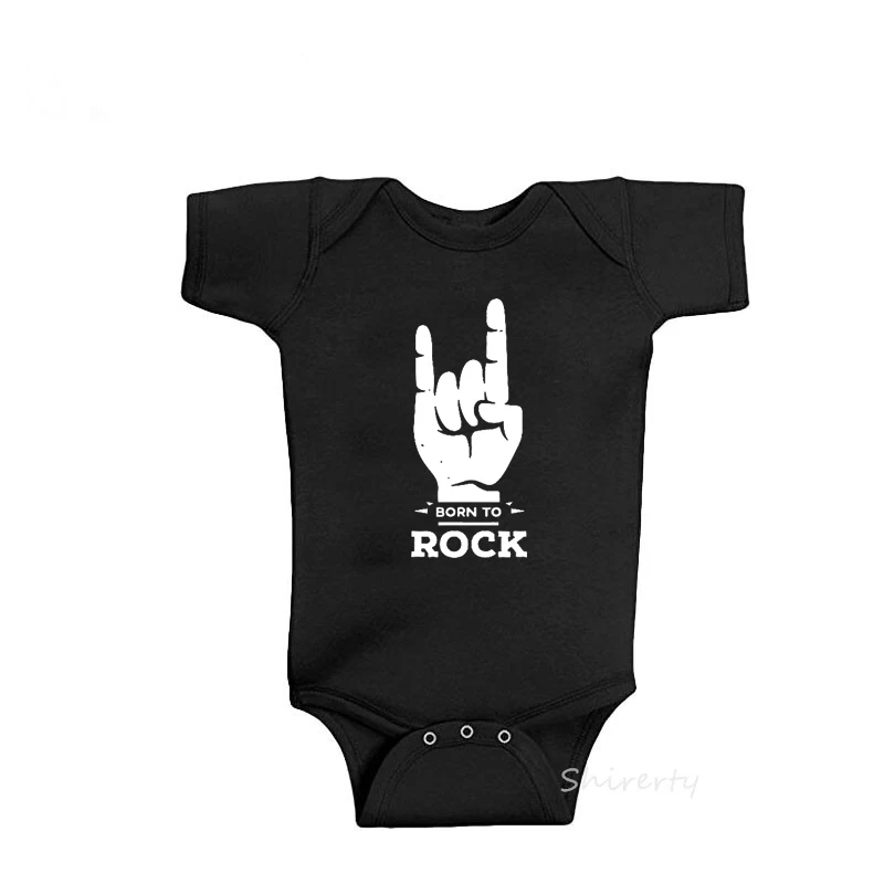 Забавный детский комбинезон с принтом «Born To Rock», хлопковая одежда с короткими рукавами для новорожденных мальчиков и девочек, Летний комбинезон для сна для новорожденных, комбинезон