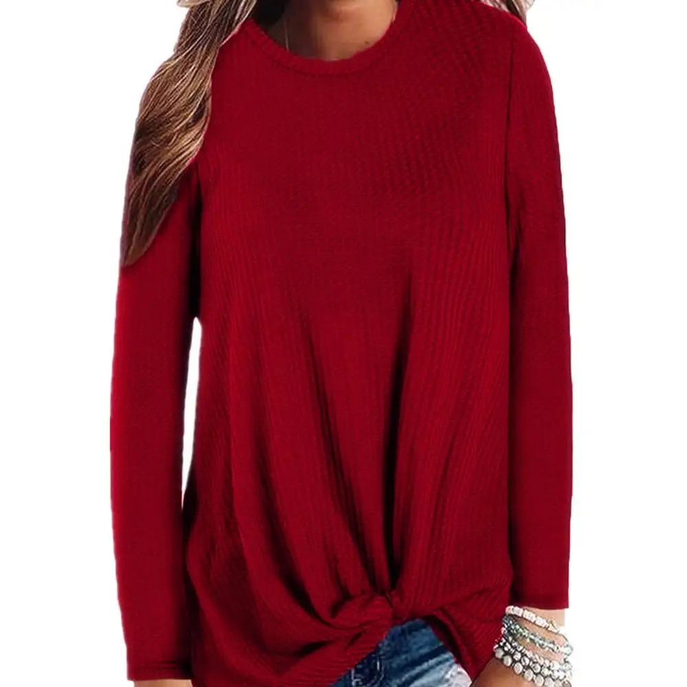 Осенний зимний свитер женские пуловеры размера плюс свитер с круглым вырезом Одноцветный вязаный свитер пуловер свитер вязаная одежда - Цвет: Wine Red