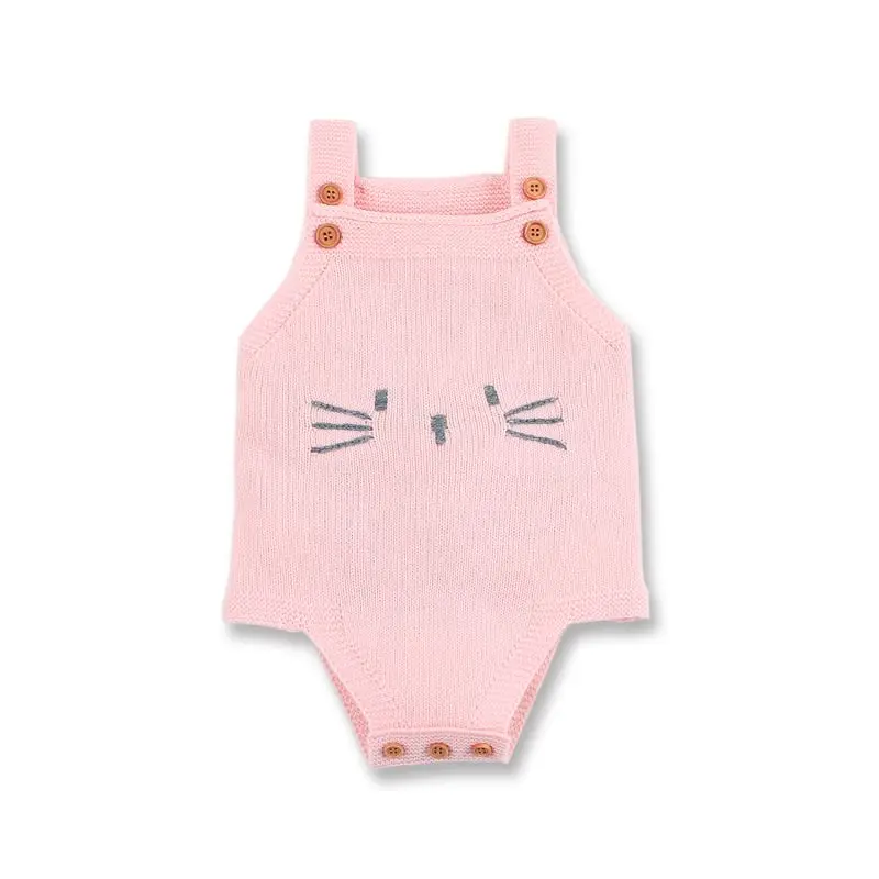New Autumn Clothes Fashion Infant Baby Girls Boys Sleeveless Knitted Cartoon Print Rompers Kids Jumpsuit Baby Clothes#p - Цвет: Розовый