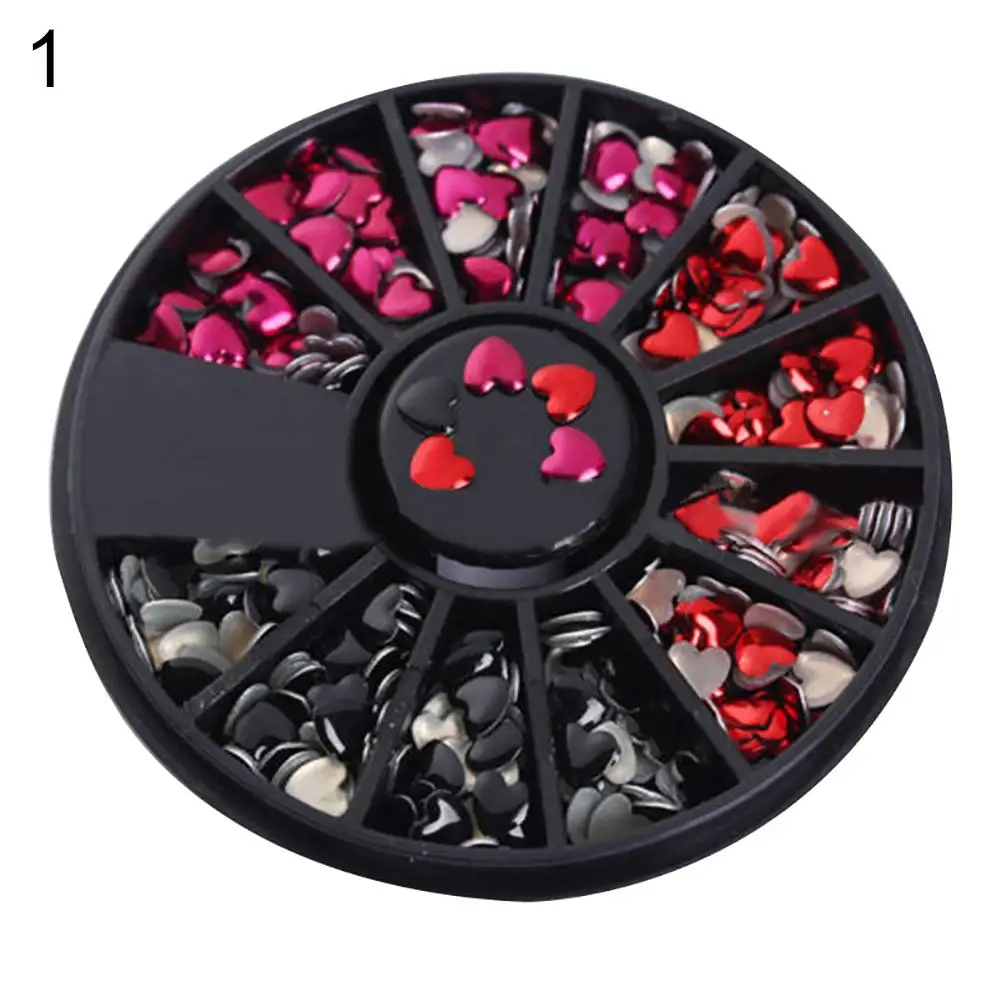 

nail art stickers for women Love Heart Shaped Metal Rivet DIY Nail Art Tips Mixed Color Stickers 1 Wheel Box Metal DIY Nail Art