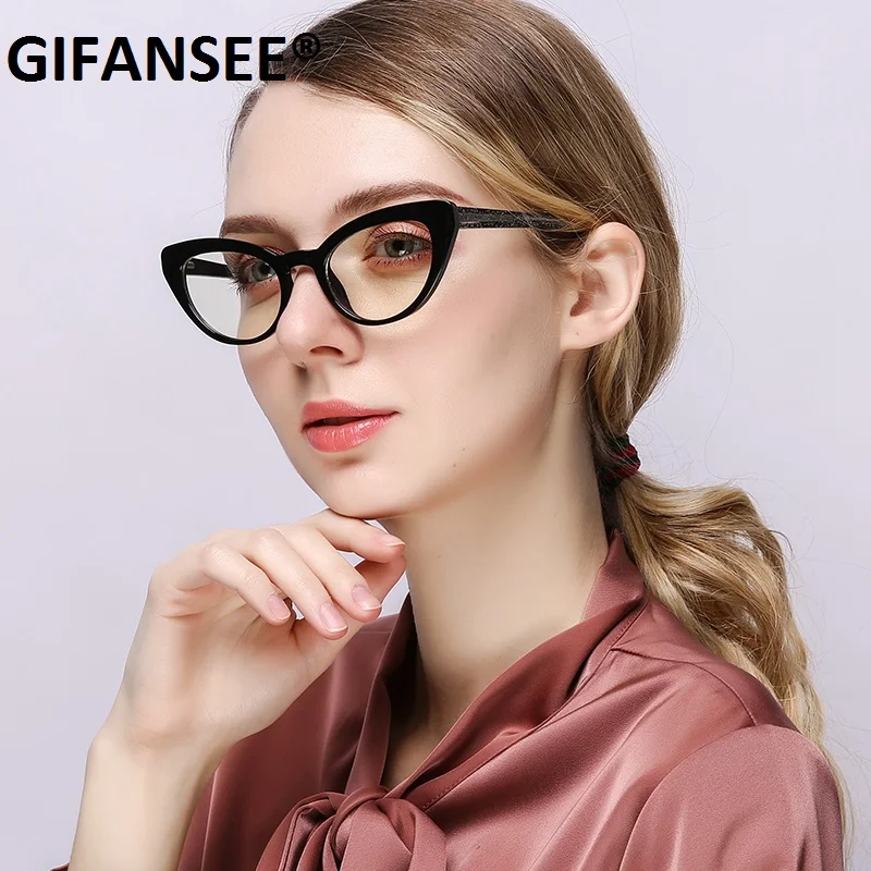 

GIFANSEE anti blue light blocking glasses women cat eye frame Clear lens eyewear Computer phone men eyeglasses spring TR90 legs