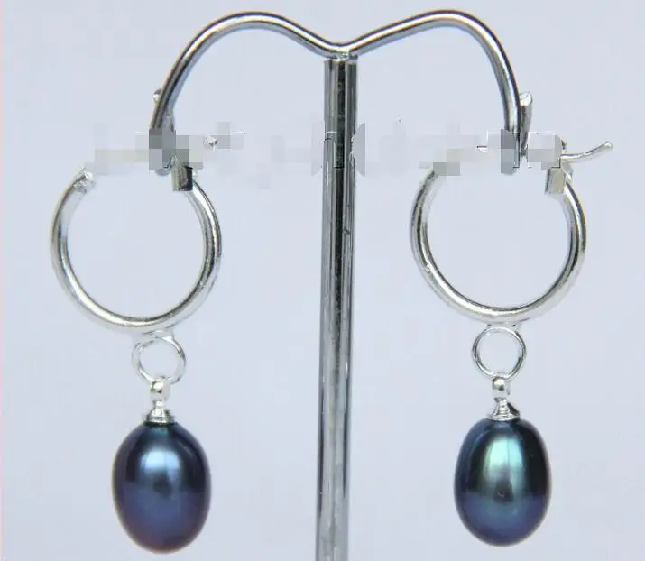 Wholesale price 16new ^^^^Genuine 8X10mm drip Dangle black Freshwater pearls Earrings | Украшения и аксессуары