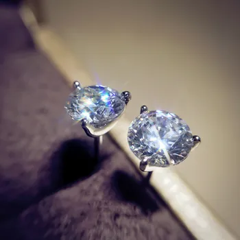 

Crystal Female Small Round Stud Earrings Cute Lab Diamond Sapphire Earrings 100% Real 925 Sterling Silver Earrings For Women