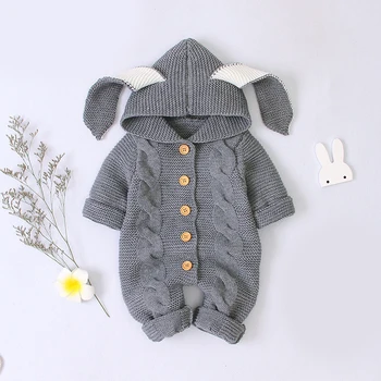 

3 Colors Winter Baby Thick Warm Infant Rompers Clothes Newborn Baby Knitted Sweater Jumpsuit Hooded Kid Toddler Outerwear