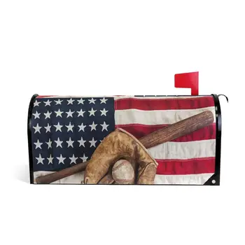 

Vintage Sports Baseball Magnetic Mailbox Cover Waterproof Retro American USA Flag Mail Box Covers Standard Size