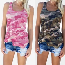 Женская камуфляжная Повседневная футболка, рубашки для йоги, камуфляжные безрукавные топы, топ, жилет для бега, Короткие футболки, топы с круглым вырезом и принтом, большие размеры