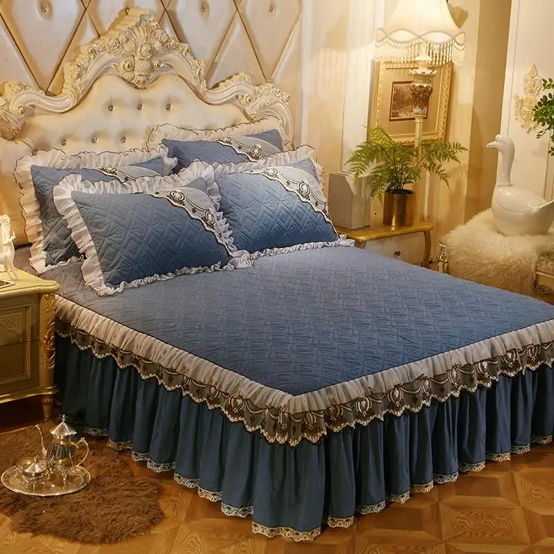 Принцесса кружева кровать юбка Серый Синий Фиолетовый Цвет покрывало простыни colchas para camas постельное украшение 36