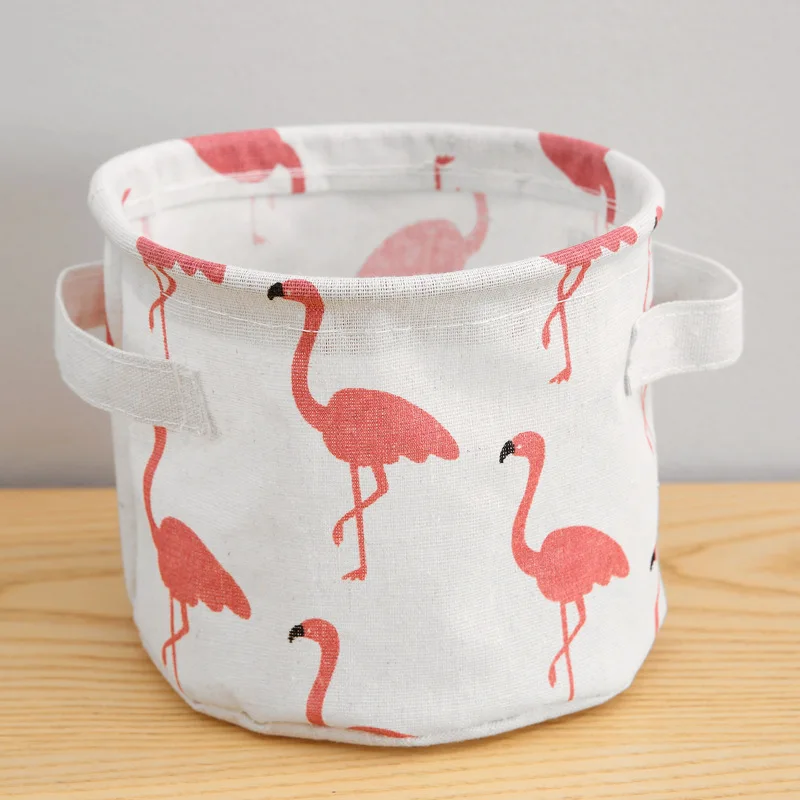 Type 1 17x14.5cm Flamingo Storage Basket Laundry Basket Organization Folding Toy Desk Cotton Linen with Handle Dirty Clothes Sundries Organizer - Color: Type 1 17x14.5cm