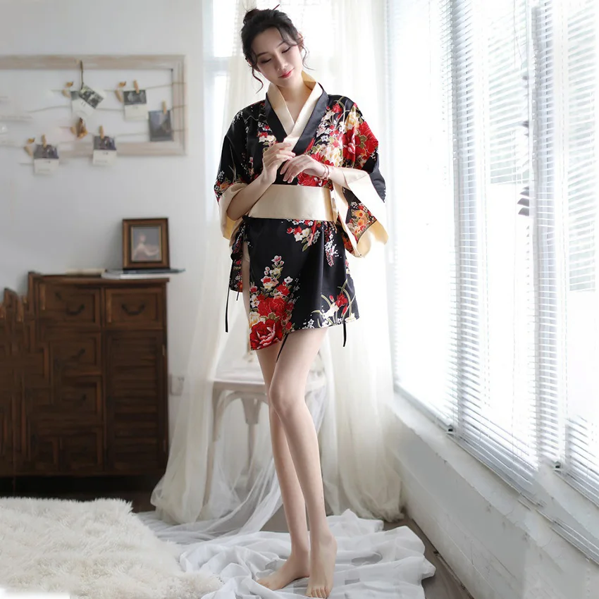 Винтажное кимоно с цветочным принтом новинка 2020 японский стиль ночное платье