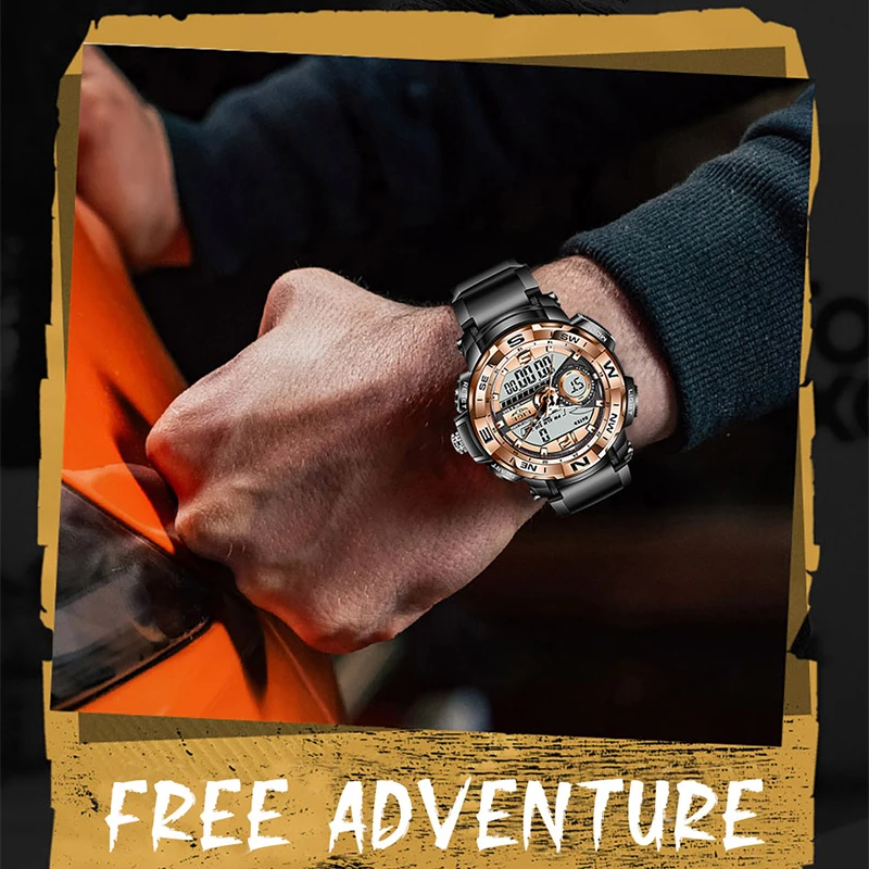 

New Mens Watches LIGE 2021 Silicone Strap Men Quartz Wristwatch Creative Diving Waterproof Alarm Watch Sport Dual Display Clock