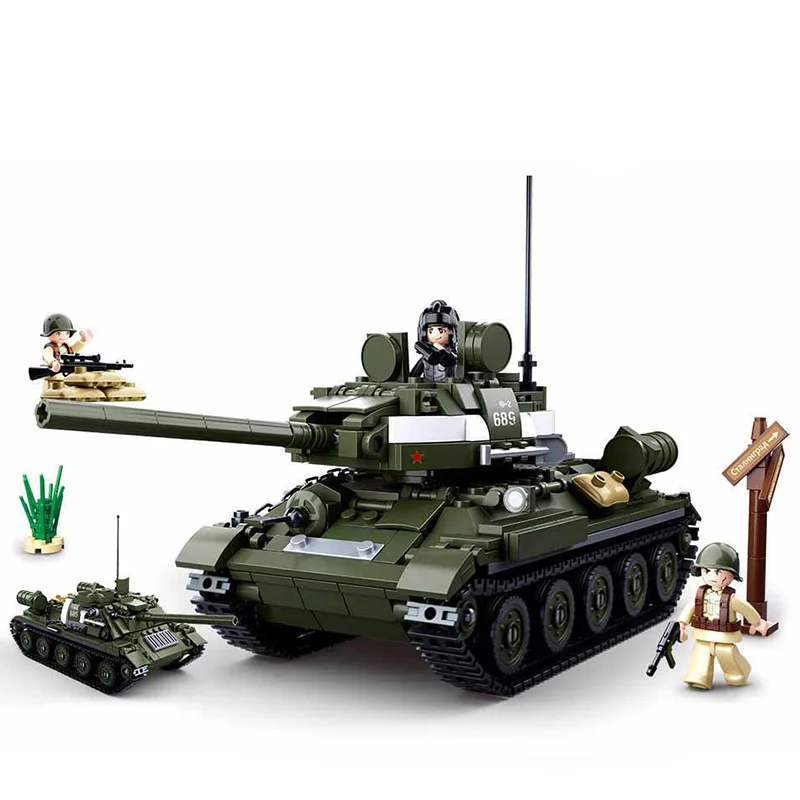 

sluban 0689 687pcs 2in1 ww2 world war ii military t34/85 2 tanks building blocks 3 figures Toys For Children