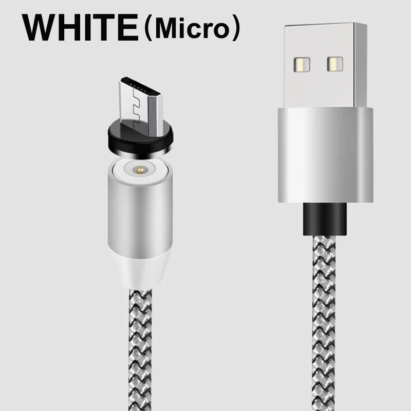 Магнитный кабель USB для быстрой зарядки, 2 м, Тип C, магнитное зарядное устройство для Xiaomi, кабель Micro USB для iPhone, huawei, samsung, кабель, шнур - Цвет: For Micro White